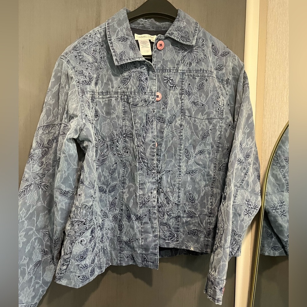 Coldwater creek embellished embroidered denim jacket